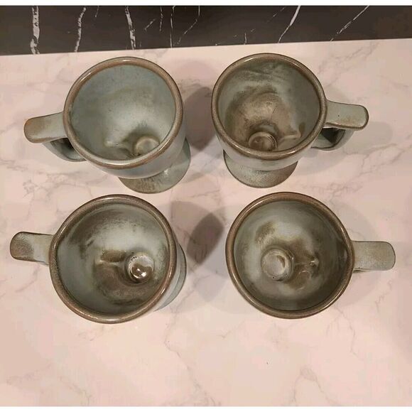 Frankoma Pottery Blue/Green Footed Coffee Tea Mug Set Of 4 MCM 4" x 3.25" EUC - Picture 3 of 14